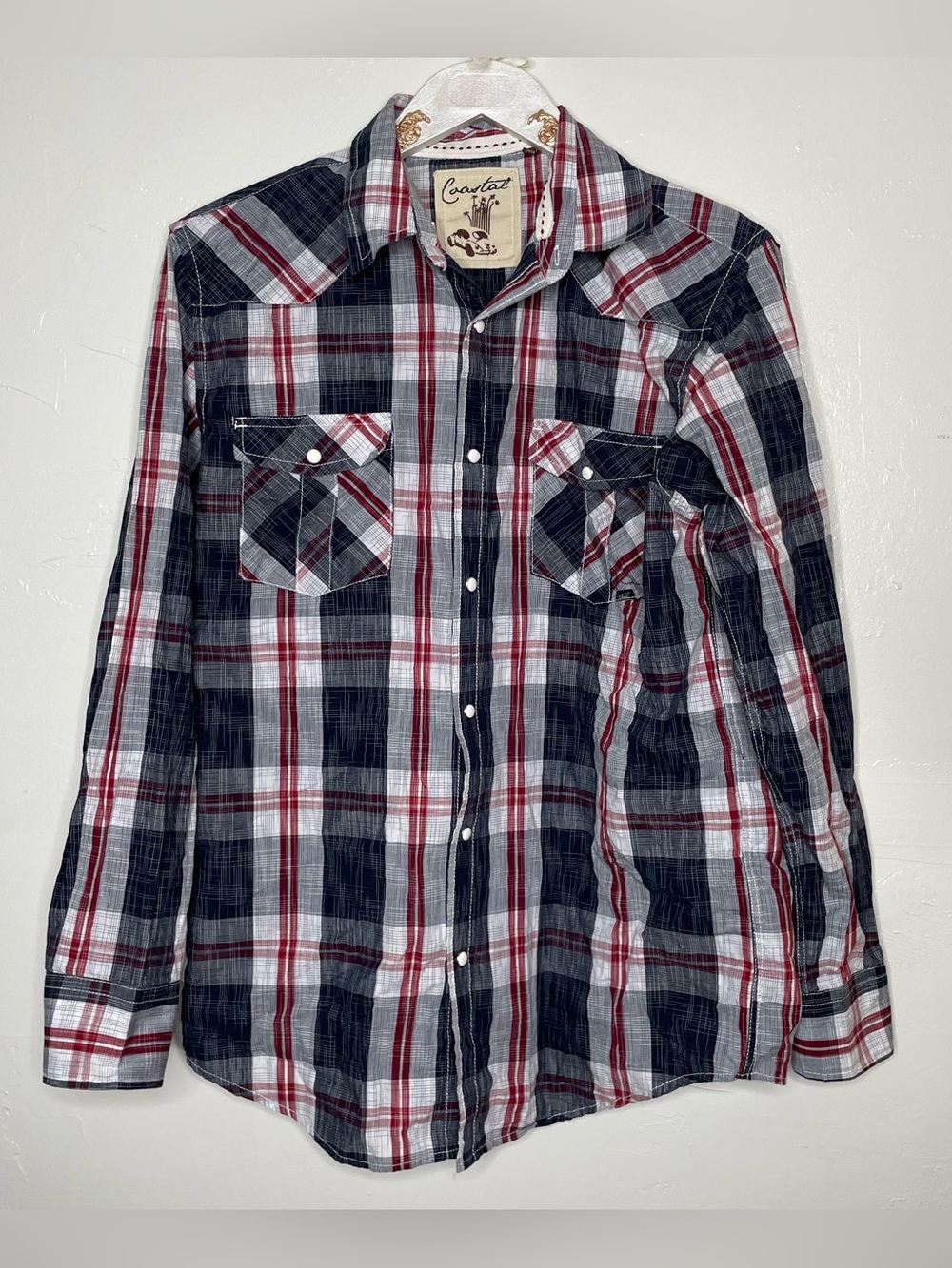 WESTERN PEARL SNAP BUTTON DOWN PLAID SHIRT SZ L